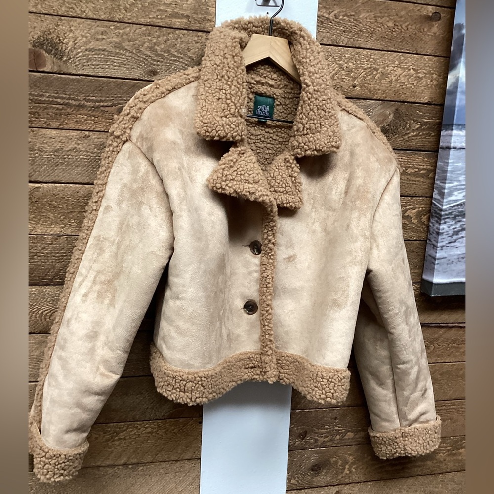 Wild Fable Faux Shearling Cropped Jacket Tan Size L - Picture 2 of 5